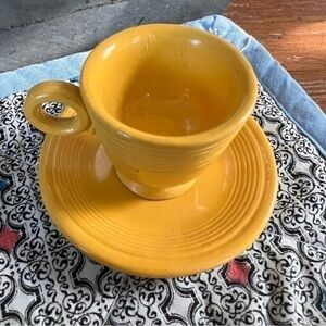 Fiestaware Miniature Teacup and Saucer Genuine Accessories Marigold Yellow Vtg